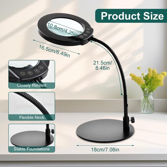 Unyqoos® Dimbare LED Vergrootlamp met Flexibele Zwanenhals en 10x Vergroting
