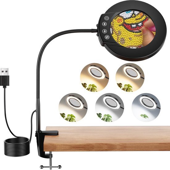 Unyqoos® Handenvrij Vergrootglas met Verlichting en Flexibele Zwanenhals voor Creatief Werk