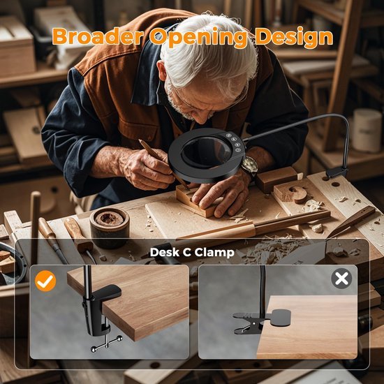 Unyqoos® Handenvrij Vergrootglas met Verlichting en Flexibele Zwanenhals voor Creatief Werk