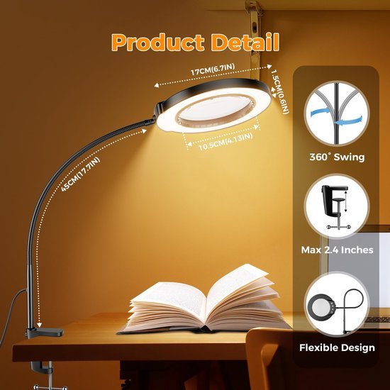 Unyqoos® Handenvrij Vergrootglas met Verlichting en Flexibele Zwanenhals voor Creatief Werk