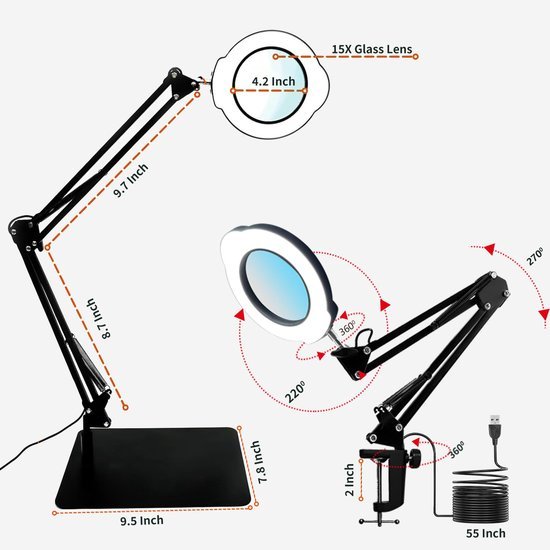 550x550-6459.jpg Unyqoos® Verlichte vergrootlamp met verstelbare zwenkarm en heldere glazen lens