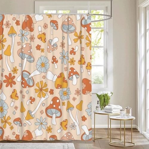 Unyqoos® Stijlvol en Kleurrijk Douchegordijn met Levendige Paddenstoelenprint voor Badkamerdecoratie, Inclusief 12 Haken