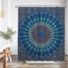 Unyqoos® Verfrissend Mandala Douchegordijn in Blauw - Waterafstotend en Schimmelwerend Met 12 Ringen