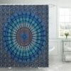 Unyqoos® Verfrissend Mandala Douchegordijn in Blauw - Waterafstotend en Schimmelwerend Met 12 Ringen