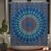 Unyqoos® Verfrissend Mandala Douchegordijn in Blauw - Waterafstotend en Schimmelwerend Met 12 Ringen