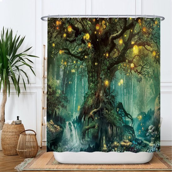 Unyqoos® Tijdloos Magisch Bos Douchegordijn Met Betoverende Elvenboom Print Voor Badkamer Elegantie