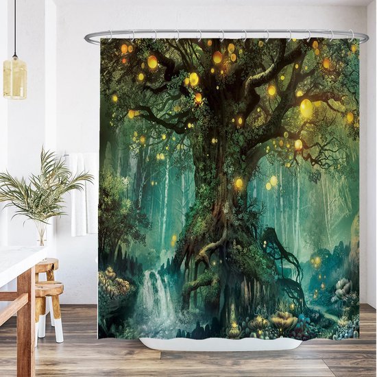 Unyqoos® Tijdloos Magisch Bos Douchegordijn Met Betoverende Elvenboom Print Voor Badkamer Elegantie