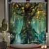 Unyqoos® Tijdloos Magisch Bos Douchegordijn Met Betoverende Elvenboom Print Voor Badkamer Elegantie