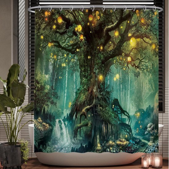 Unyqoos® Tijdloos Magisch Bos Douchegordijn Met Betoverende Elvenboom Print Voor Badkamer Elegantie