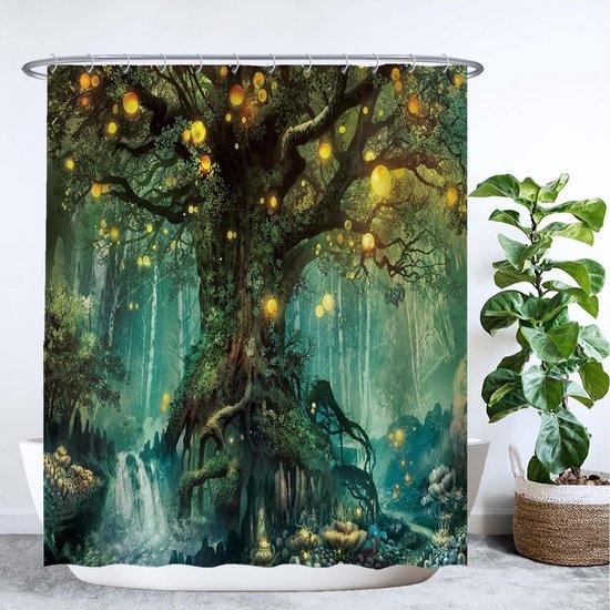 Unyqoos® Tijdloos Magisch Bos Douchegordijn Met Betoverende Elvenboom Print Voor Badkamer Elegantie