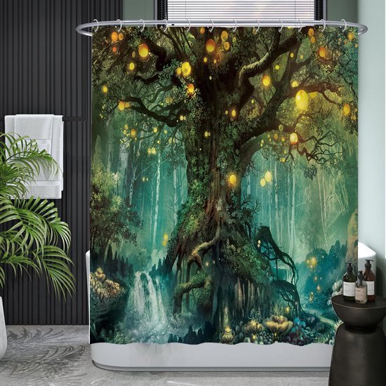 Unyqoos® Tijdloos Magisch Bos Douchegordijn Met Betoverende Elvenboom Print Voor Badkamer Elegantie