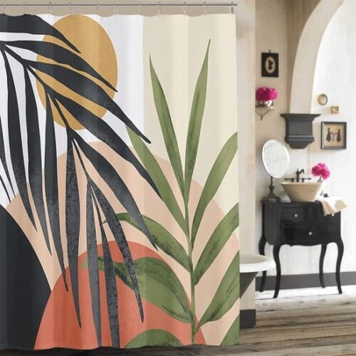 Unyqoos® Stijlvolle Boho Doucheschermset met Tropische Planten en Abstracte Patronen, Inclusief 12 Haken, 183x183 cm