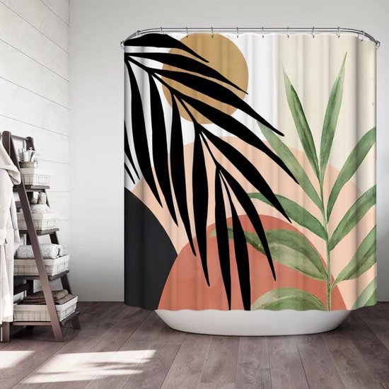 Unyqoos® Stijlvolle Boho Doucheschermset met Tropische Planten en Abstracte Patronen, Inclusief 12 Haken, 183x183 cm