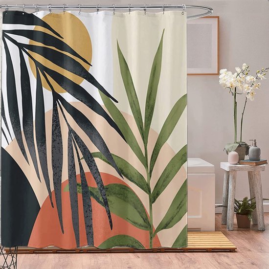 Unyqoos® Stijlvolle Boho Doucheschermset met Tropische Planten en Abstracte Patronen, Inclusief 12 Haken, 183x183 cm