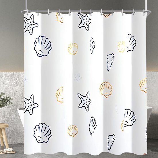Unyqoos® Verfrissend Douchegordijn met Oceaansterpatroon, Waterafstotend, Schimmelwerend, Inclusief Ophangringen