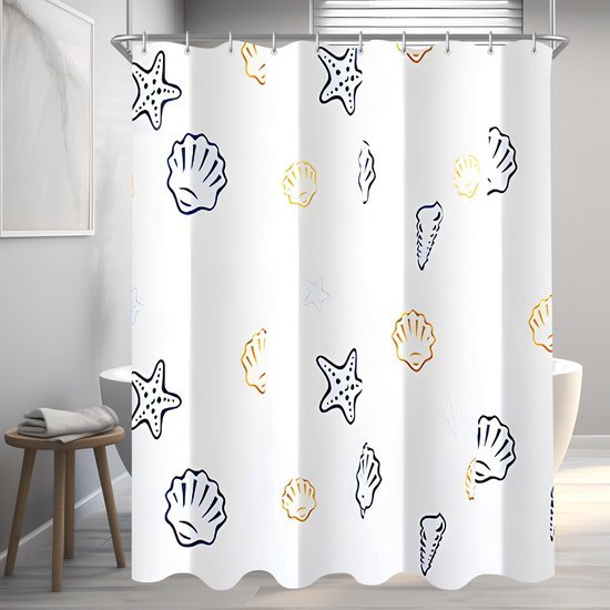 Unyqoos® Verfrissend Douchegordijn met Oceaansterpatroon, Waterafstotend, Schimmelwerend, Inclusief Ophangringen