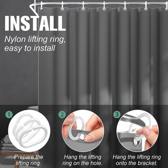 Unyqoos® Douchestijl Verfrisser: Grijs, Wasbaar, Schimmelwerend en Waterafstotend Douchegordijn Set met Ringen