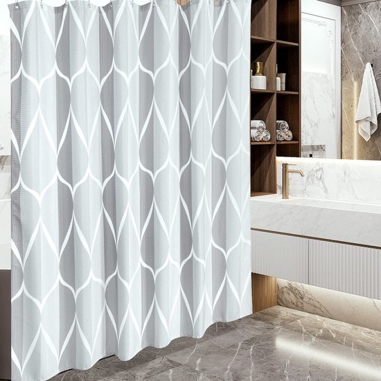 Unyqoos® Stijlvol Geometrisch Douchegordijn met Luxe Waterdichte Textuur en Metalen Bevestigingsringen