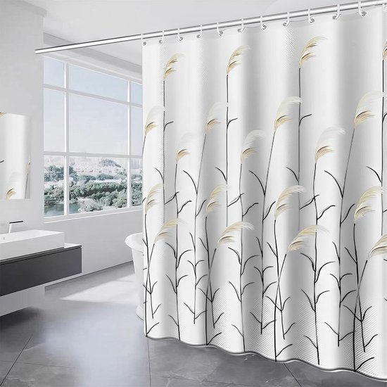 550x550-6698.jpg Unyqoos® Elegant Douchegordijn met Natuurlijke Botanische Print en Waterafstotende Eigenschappen, Inclusief Haken