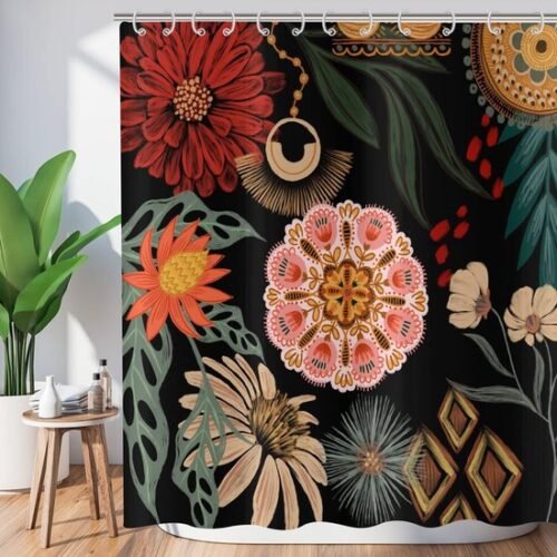 Unyqoos ® Stijlvol Douchegordijn Met Boho Bloemenontwerp Voor Moderne Badkamers