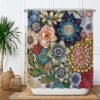 Unyqoos® Decoratief Douchegordijn met Levendige Bloemenprint en Kunstzinnige Natuurelementen, 180 x 200 cm, Wasbaar, Waterafstotend, Inclusief 12 Ophangringen