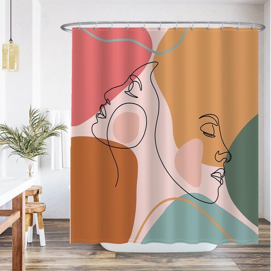 Unyqoos® Stijlvol Douchegordijn Met Abstracte Esthetiek Voor Moderne Badkamers - 180 x 200 cm - Roze Oker Groen Bruin