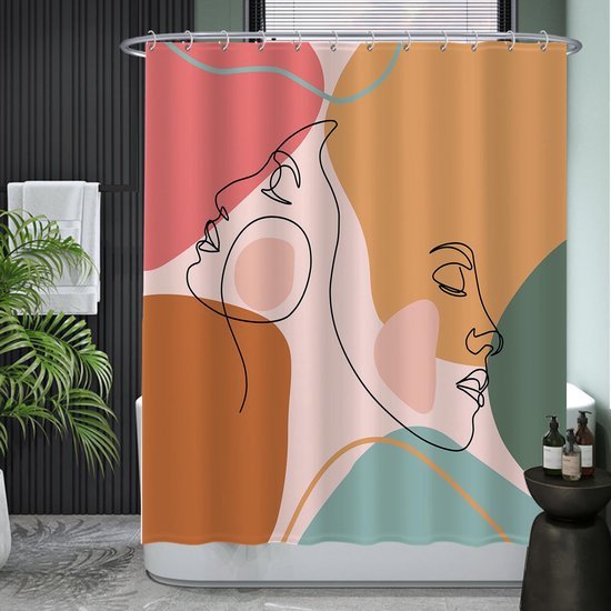 Unyqoos® Stijlvol Douchegordijn Met Abstracte Esthetiek Voor Moderne Badkamers - 180 x 200 cm - Roze Oker Groen Bruin