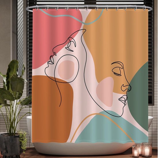 Unyqoos® Stijlvol Douchegordijn Met Abstracte Esthetiek Voor Moderne Badkamers - 180 x 200 cm - Roze Oker Groen Bruin