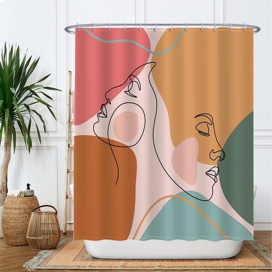 Unyqoos® Stijlvol Douchegordijn Met Abstracte Esthetiek Voor Moderne Badkamers - 180 x 200 cm - Roze Oker Groen Bruin