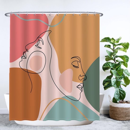 Unyqoos® Stijlvol Douchegordijn Met Abstracte Esthetiek Voor Moderne Badkamers - 180 x 200 cm - Roze Oker Groen Bruin
