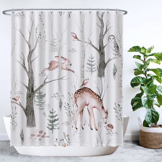 Unyqoos® Stijlvol Natuurthema Douchegordijn met Vrolijke Dierenprint - 180 x 200 cm - Inclusief 12 Ringen