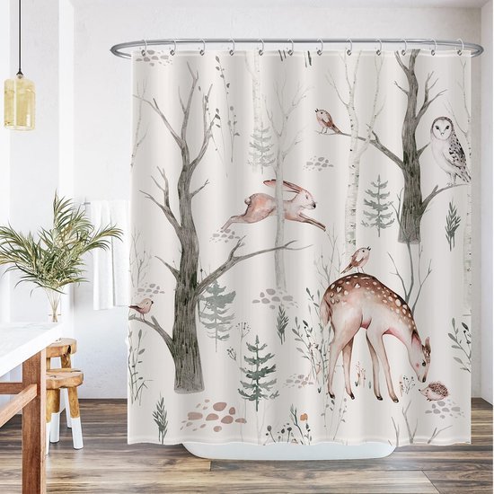 Unyqoos® Stijlvol Natuurthema Douchegordijn met Vrolijke Dierenprint - 180 x 200 cm - Inclusief 12 Ringen
