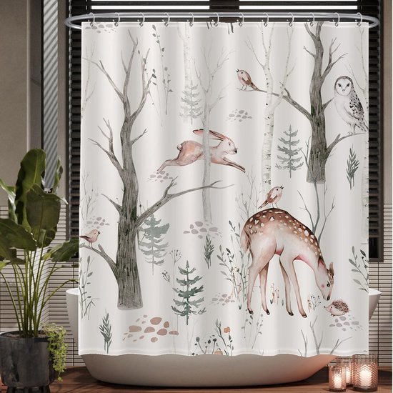 Unyqoos® Stijlvol Natuurthema Douchegordijn met Vrolijke Dierenprint - 180 x 200 cm - Inclusief 12 Ringen