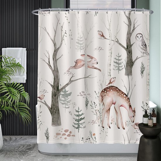 Unyqoos® Stijlvol Natuurthema Douchegordijn met Vrolijke Dierenprint - 180 x 200 cm - Inclusief 12 Ringen