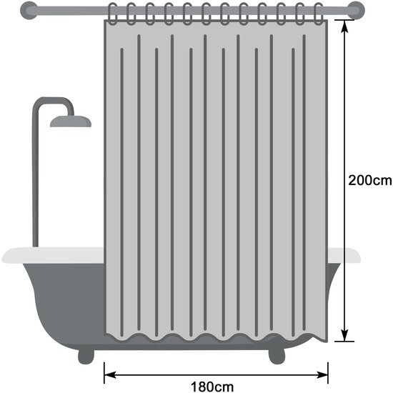 Unyqoos ® Elegant Grijs Douchegordijn van Hoogwaardig Textiel met Waterdichte Eigenschappen en 12 Ringen 180 x 200 cm