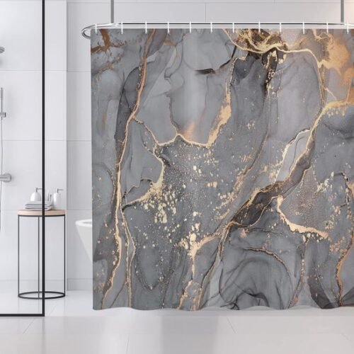 550x550-6909.jpg Unyqoos® Modern en Stijlvol Douchegordijn in Grijs en Goud Marmerlook, 180 x 200 cm, Waterdicht Polyester Textiel voor Badkuip