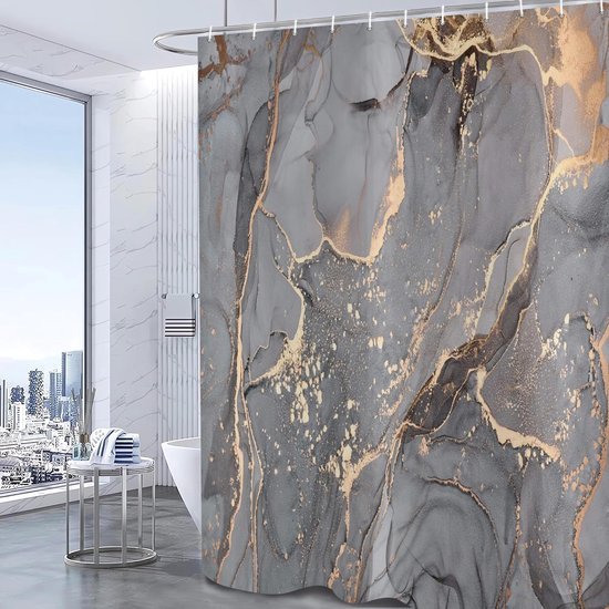 Unyqoos® Modern en Stijlvol Douchegordijn in Grijs en Goud Marmerlook, 180 x 200 cm, Waterdicht Polyester Textiel voor Badkuip