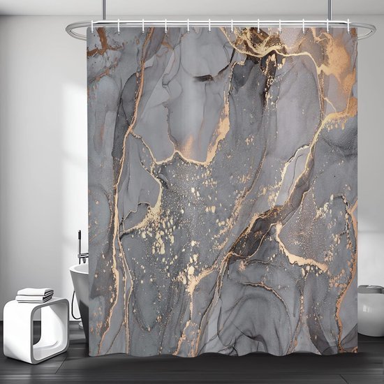 Unyqoos® Modern en Stijlvol Douchegordijn in Grijs en Goud Marmerlook, 180 x 200 cm, Waterdicht Polyester Textiel voor Badkuip