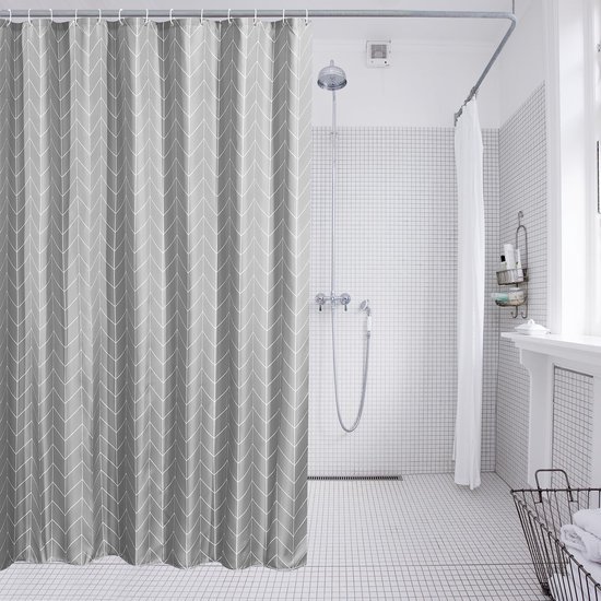Unyqoos® Stijlvol Polyester Douchegordijn met Verzwaarde Zoom in Grijs Pijlpatroon - 180 x 200 cm