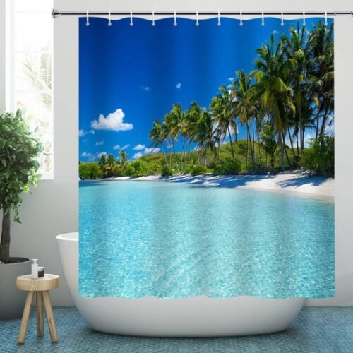 550x550-6964.jpg Unyqoos® Stijlvol Douchegordijn met Oceaan- en Strandthema, Schimmelbestendig, Wasbaar en Metalen Ogen, 180x200 cm
