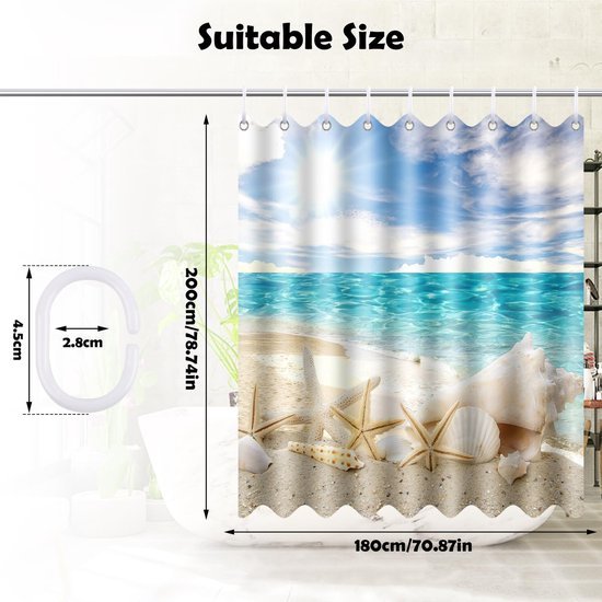 550x550-6970.jpg Unyqoos® Oceanisch Thema Schimmelbestendig Douchegordijn met Waterdichte Polyester Stof en 12 Ringen