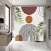 Unyqoos® Retro-Boho Stijlvolle Doucheschermset met Abstracte Boog en Zon, 183x183 cm, Inclusief Haken