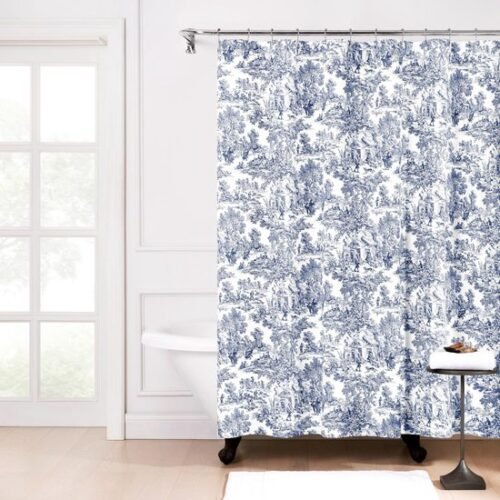 Unyqoos® Elegant katoenen douchegordijn met knoopsgaten in blauwe kleur