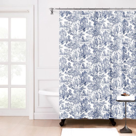 Unyqoos® Elegant katoenen douchegordijn met knoopsgaten in blauwe kleur