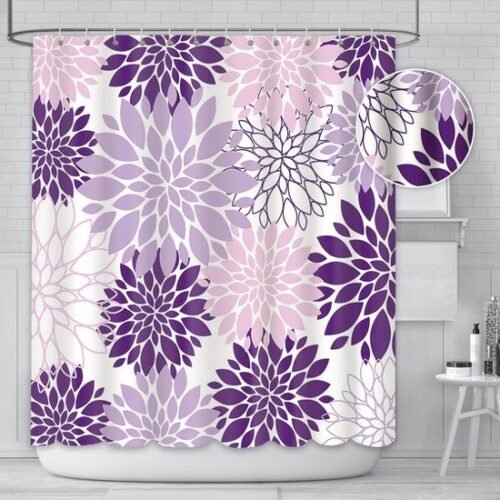 550x550-7014.jpg Unyqoos® Waterdicht douchegordijn met paarse bloemen en 12 haken voor de badkamer