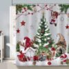 Unyqoos® Kerst Douchegordijn met Kabouters en Ballen voor Feestelijke Badkamer