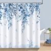 Unyqoos® Stijlvol douchegordijn met blauwe eucalyptus bladeren, waterdicht en wasbaar inclusief haken