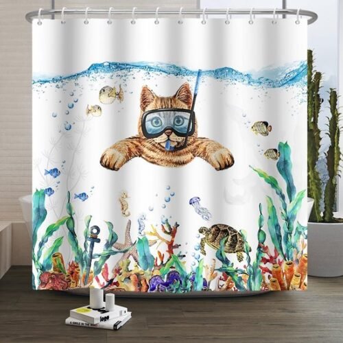 550x550-7087.jpg Unyqoos® Waterafstotend Douchegordijn met Oceaanthema en Tropische Vissenpatroon voor Badkamers