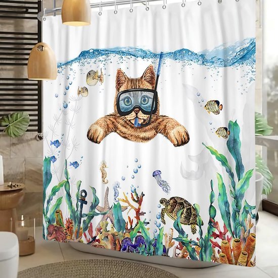 Unyqoos® Waterafstotend Douchegordijn met Oceaanthema en Tropische Vissenpatroon voor Badkamers