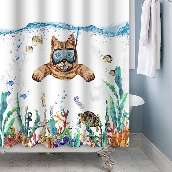 Unyqoos® Waterafstotend Douchegordijn met Oceaanthema en Tropische Vissenpatroon voor Badkamers